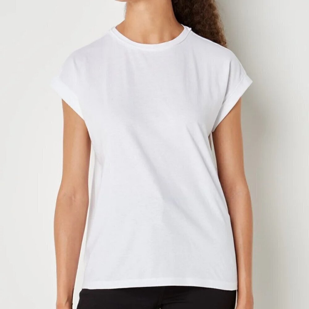 Reiss Tereza t-shirt boxy tee shirt top blouse white knit cotton cuff sleeve XS